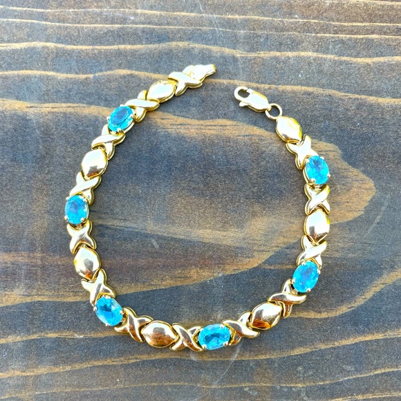 14k Gold Town & Country Blue Topaz Bracelet - Picture 1 of 7
